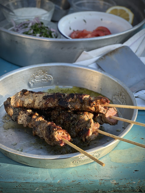 LAMB SKEWERS WITH LEMON, OLIVE OIL & SUMAC SALT