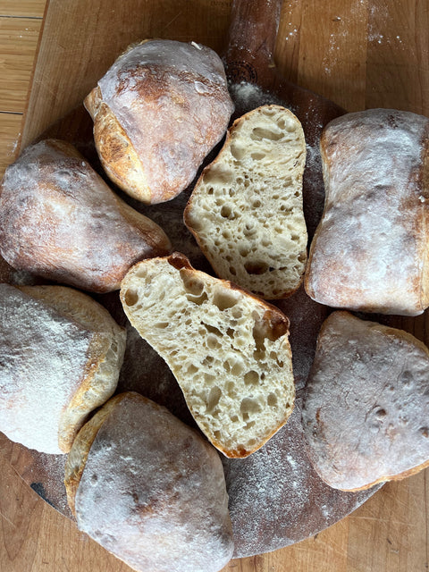 Ciabatta bread on a Baking Steel